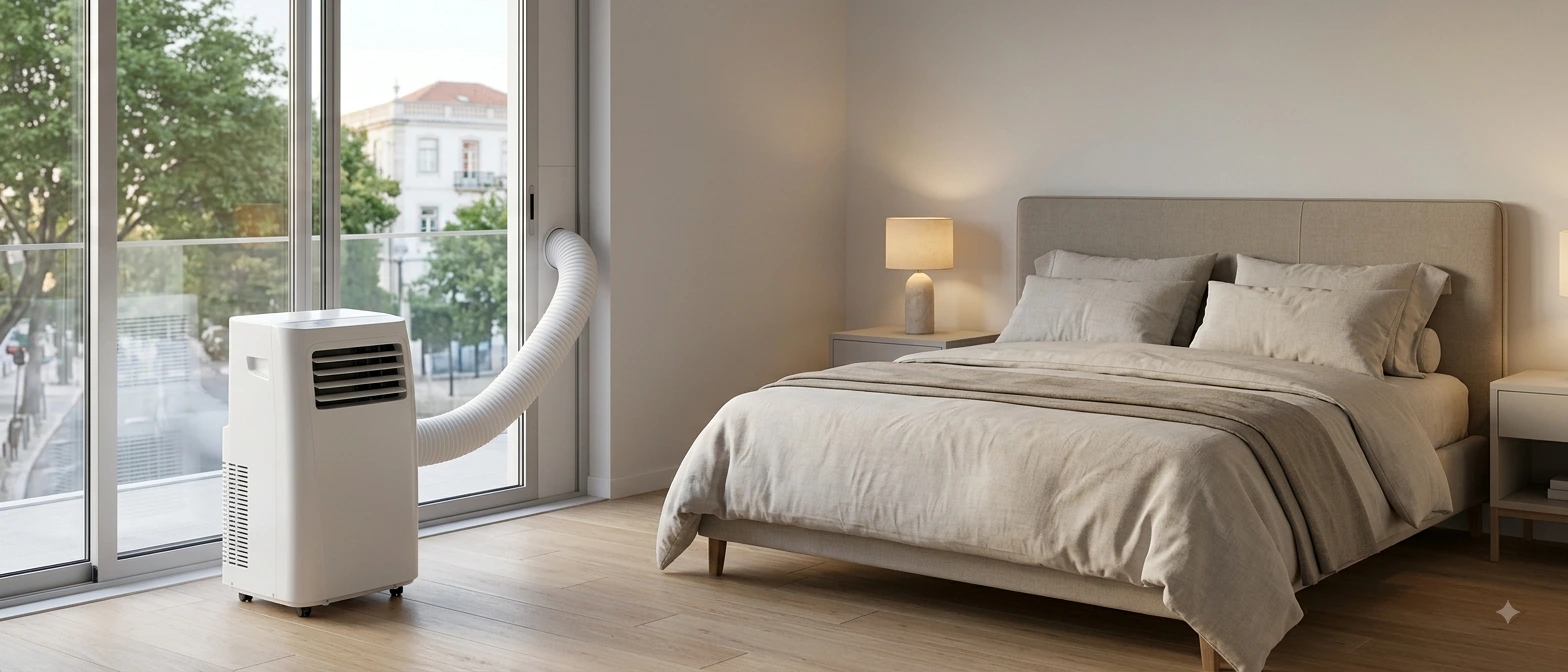 Ar condicionado portátil num quarto moderno